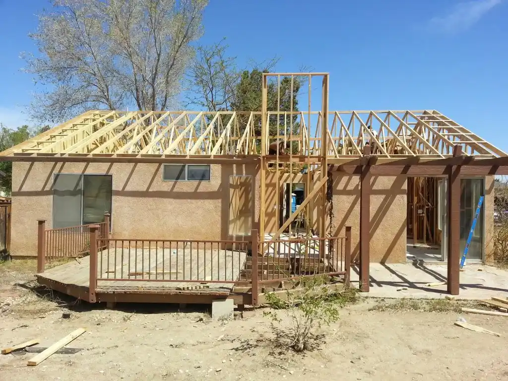 New engineered roof trusses installed after fire damage in Adelanto, CA